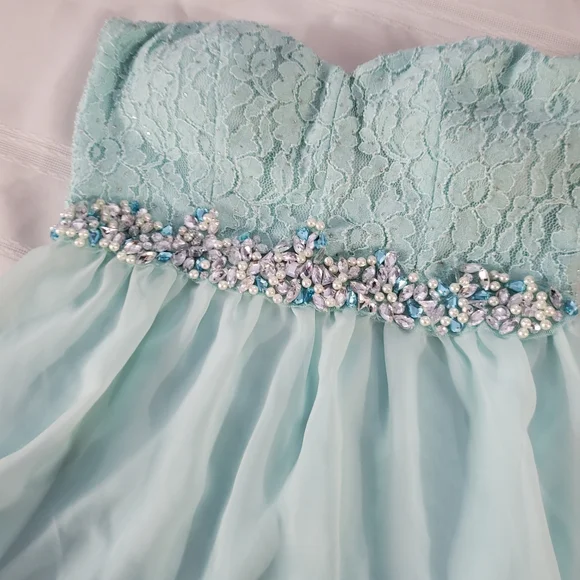 Speechless Beaded Rhinestones Chiffon Floral Lace Cocktail Mini Dress 3 Layered - Picture 4 of 8